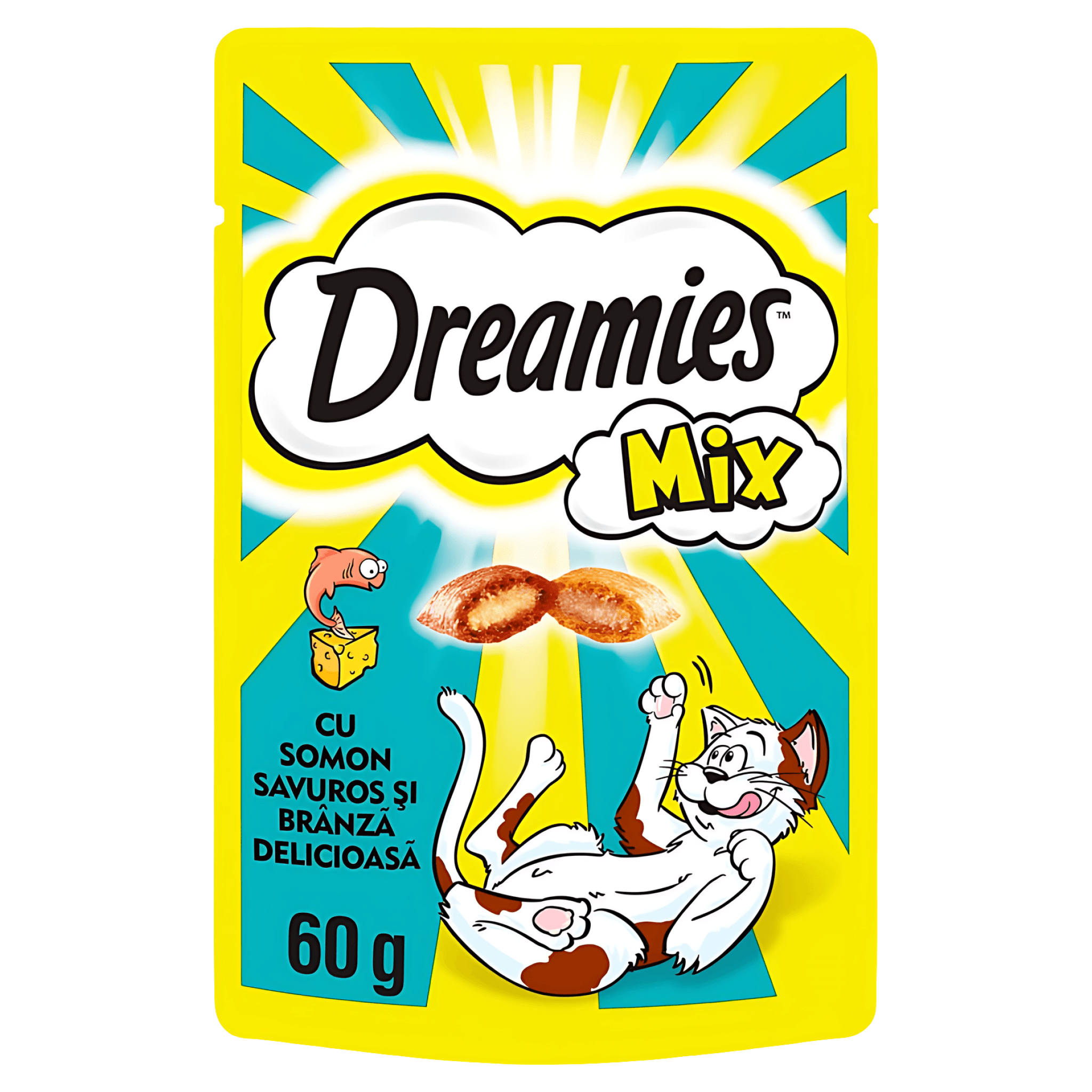 Recompense pentru pisici Dreamies, mix cu somon si branza, 60 g