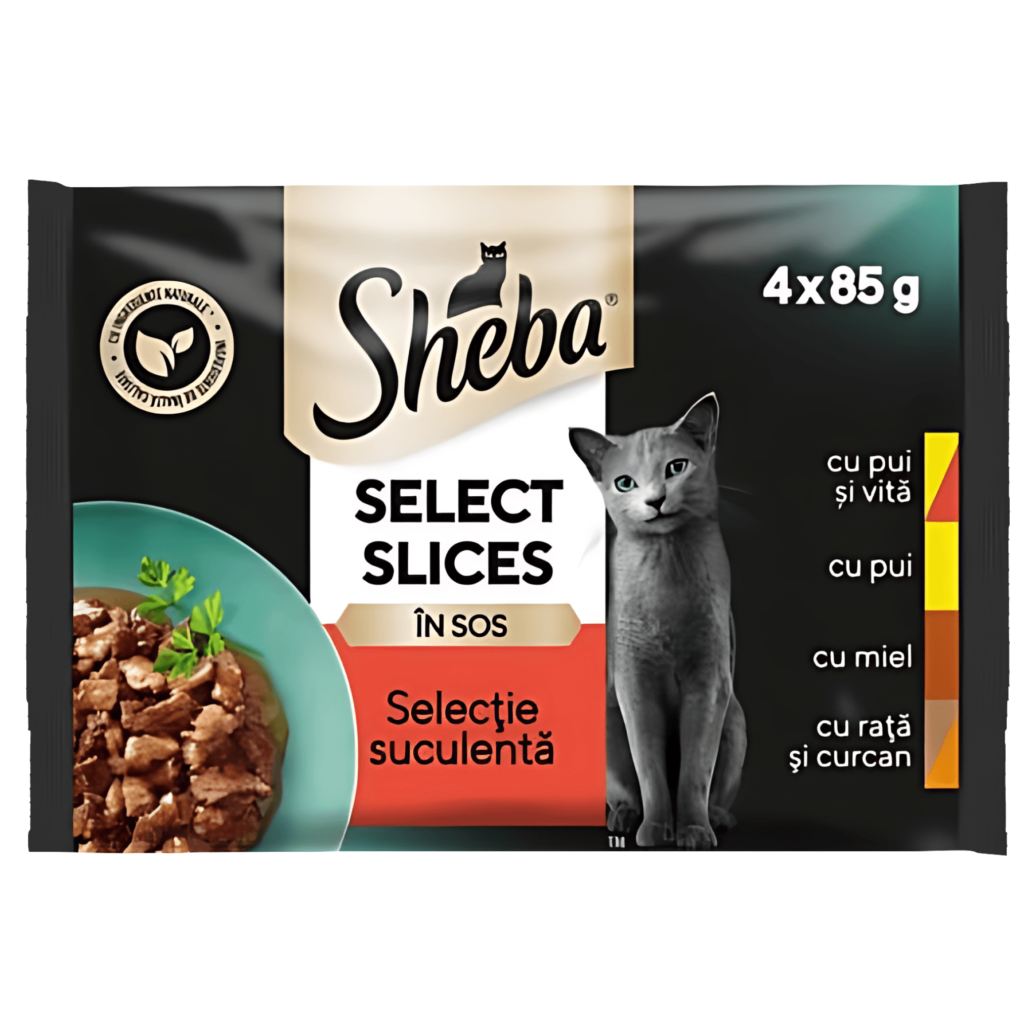 Hrana umeda pentru pisici adulte Sheba Selection, selectie de carne in sos delicios, 4 x 85 g