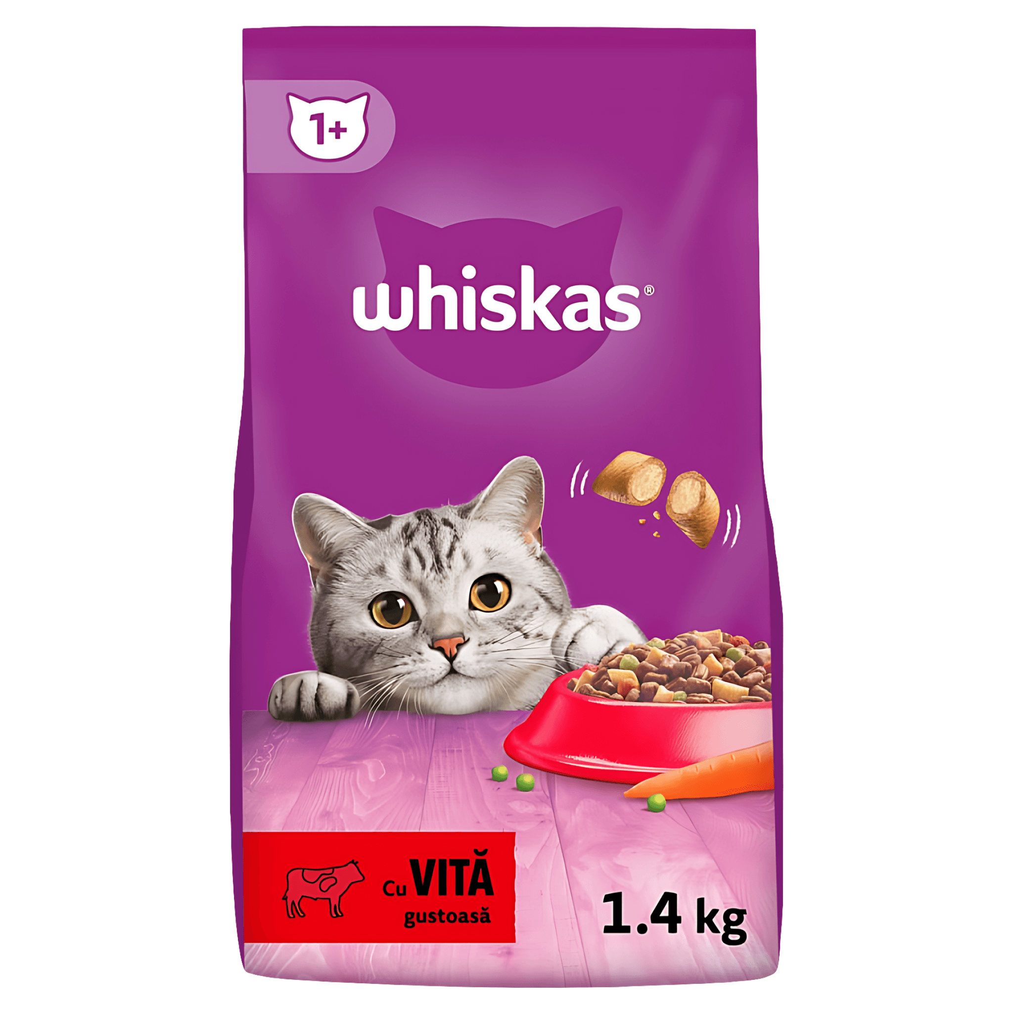 Hrana uscata pentru pisici adulte Whiskas cu vita, 1.4 kg