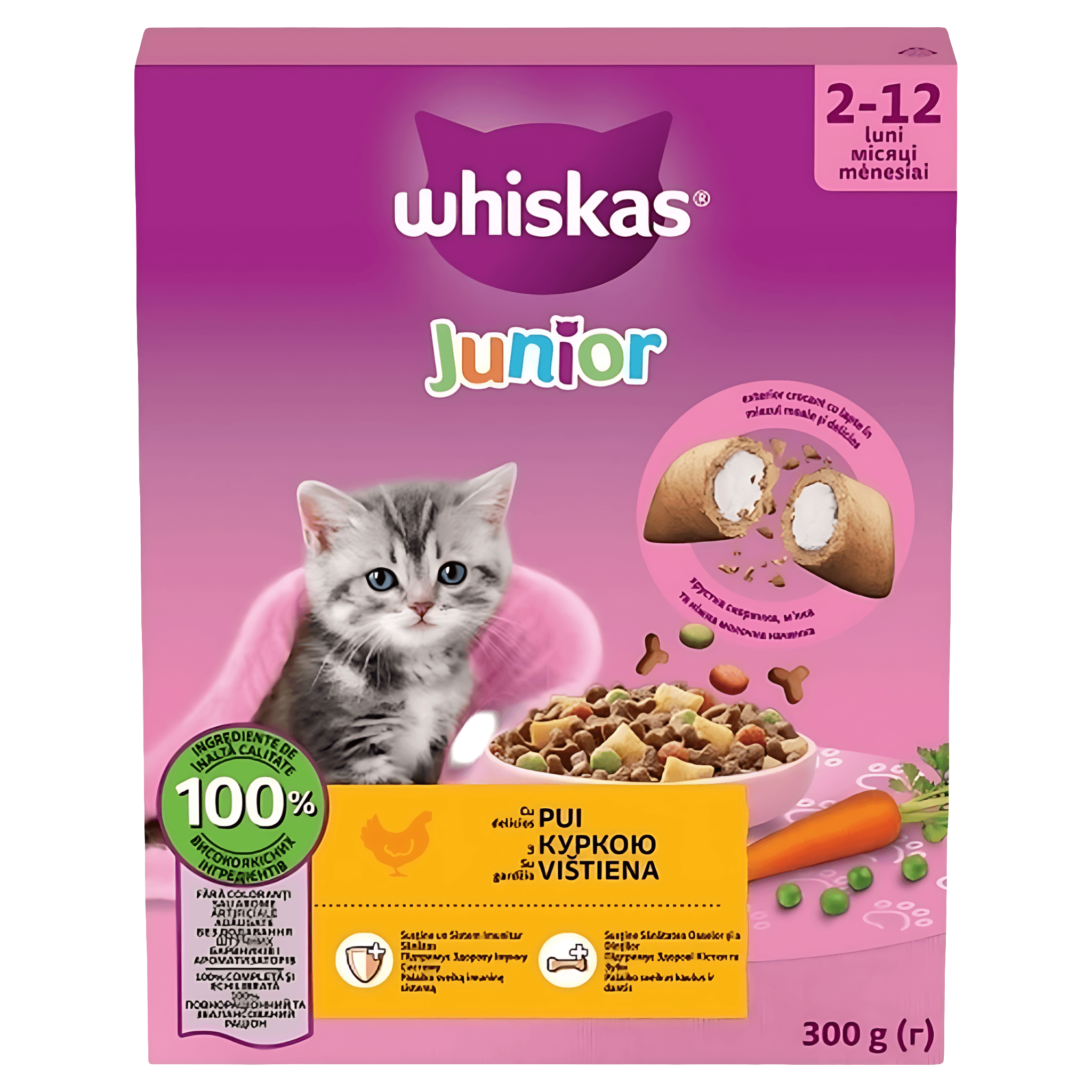Hrana uscata pentru pisici junioare Whiskas Junior cu pui, 300 g