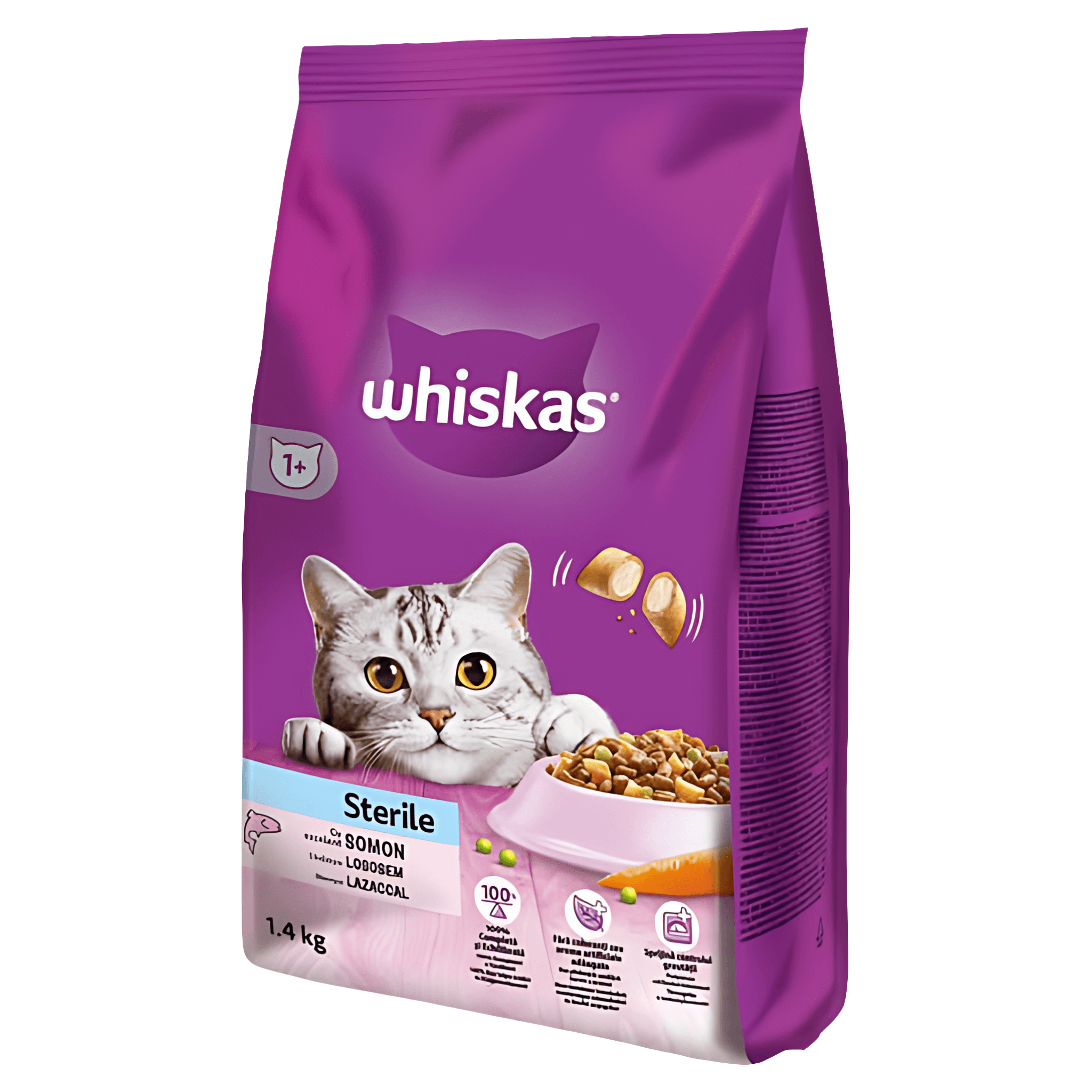 Hrana uscata pentru pisici sterlizate Whiskas Sterile, somon, 1.4 kg