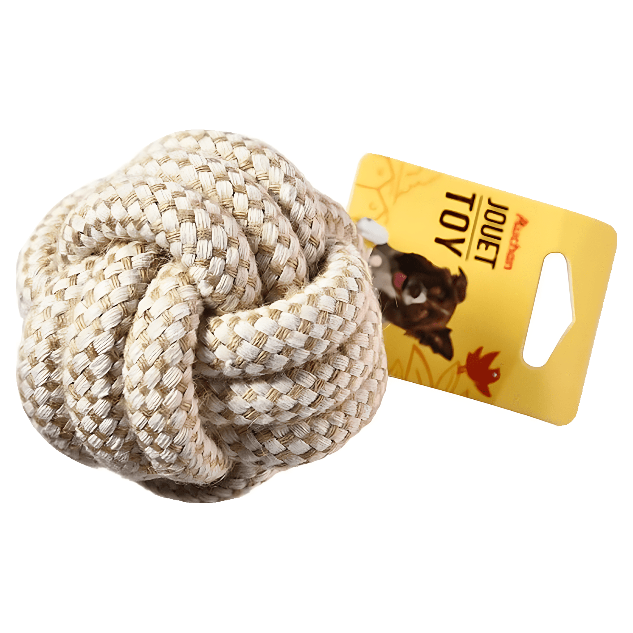 Jucarie pentru caini Auchan, minge din franghie, 9 cm, bej