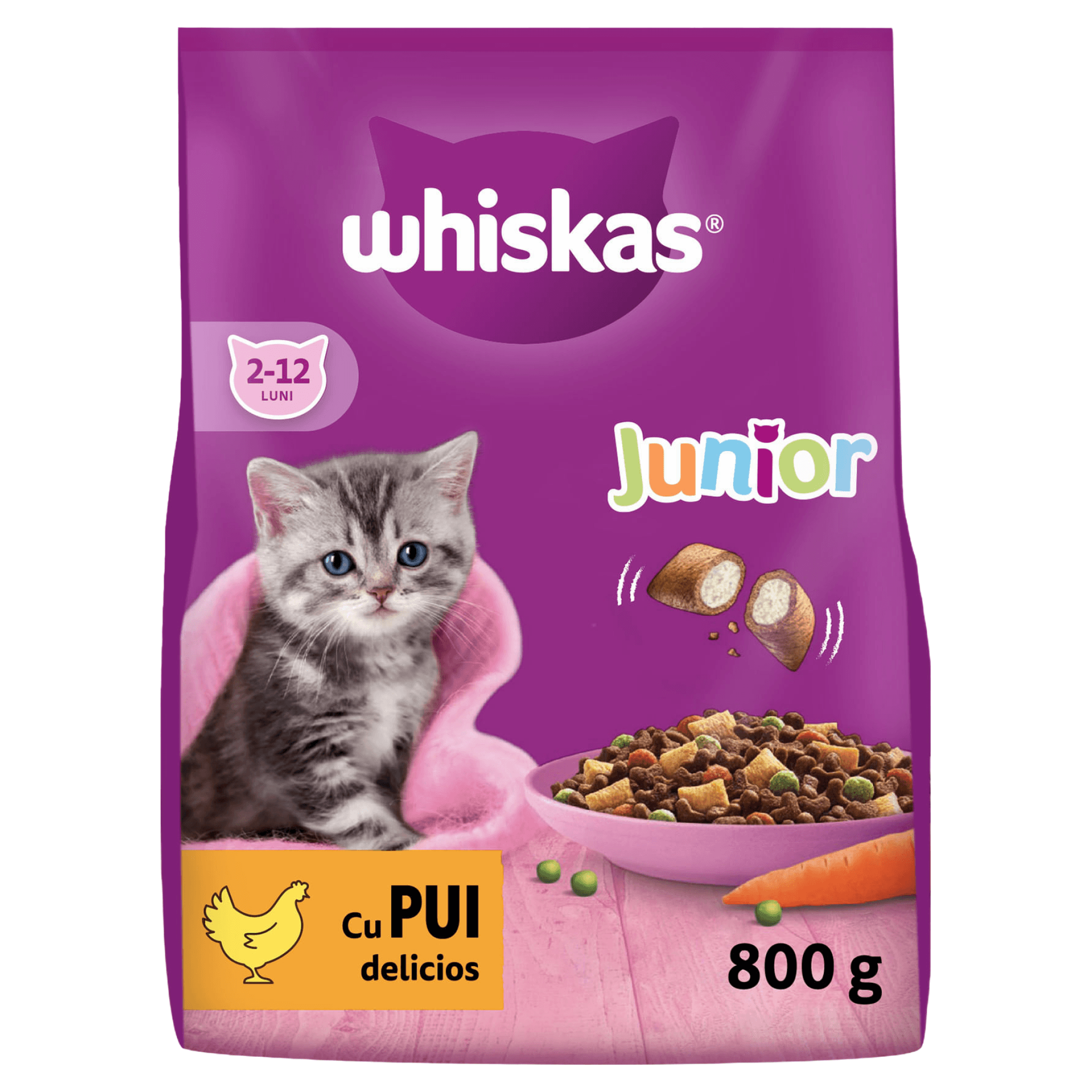 Hrana uscata pentru pisici junioare Whiskas Junior, pui, 800 g