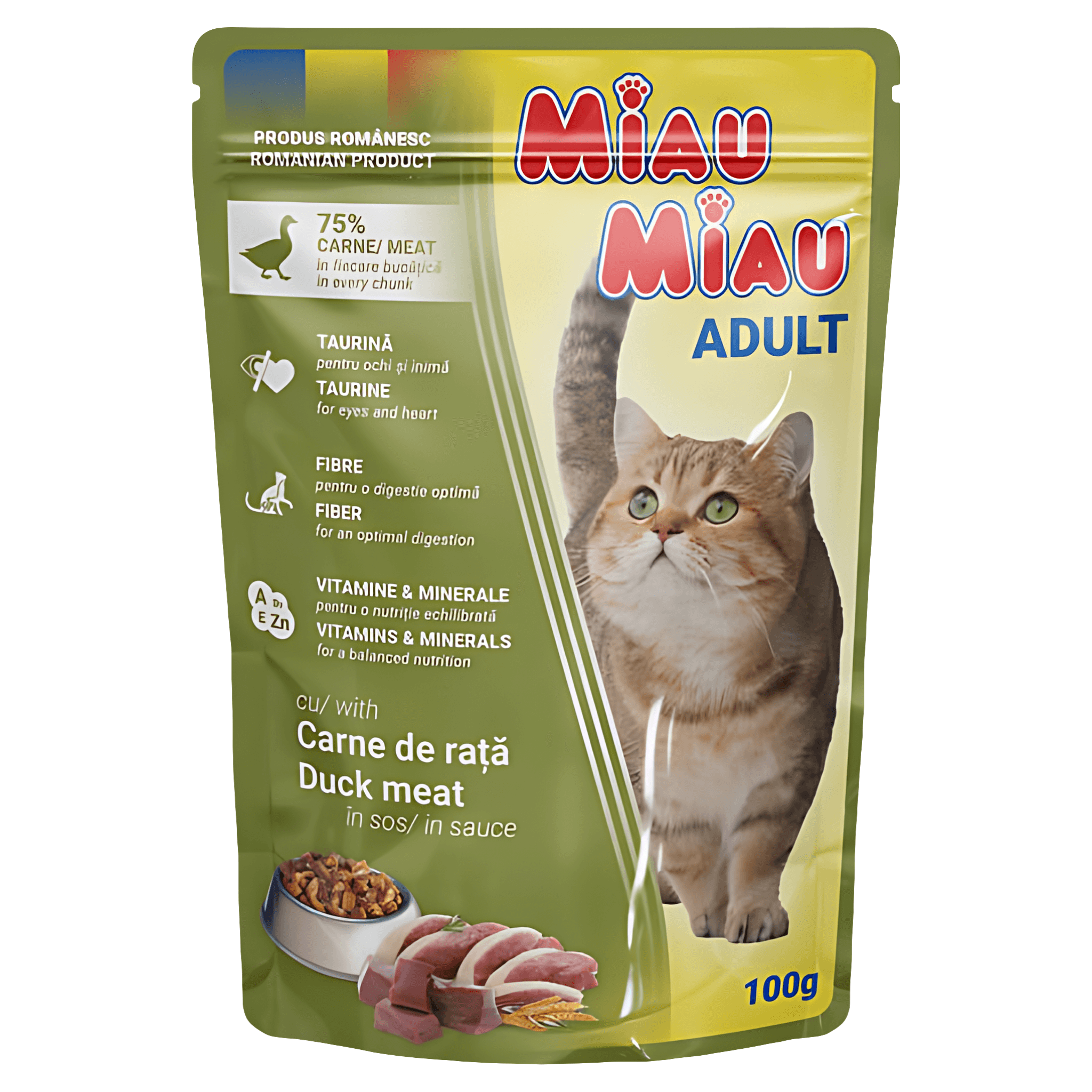 Hrana umeda pentru pisici adulte Miau Miau, rata in sos, 100 g