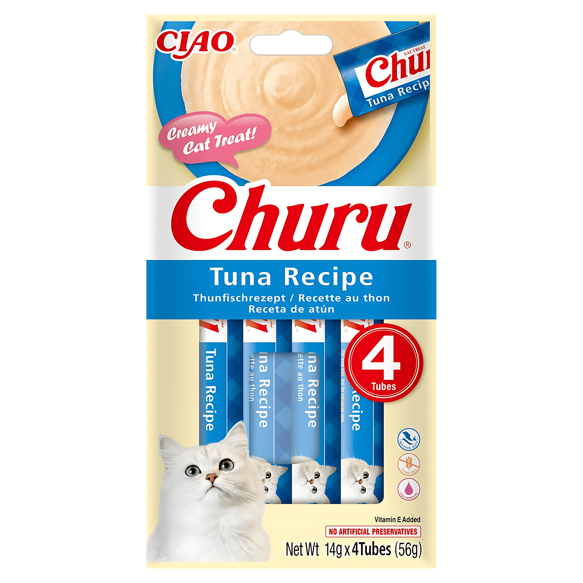 Recompense cremoase pentru pisici Inaba Churu, ton, 4 x 14 g