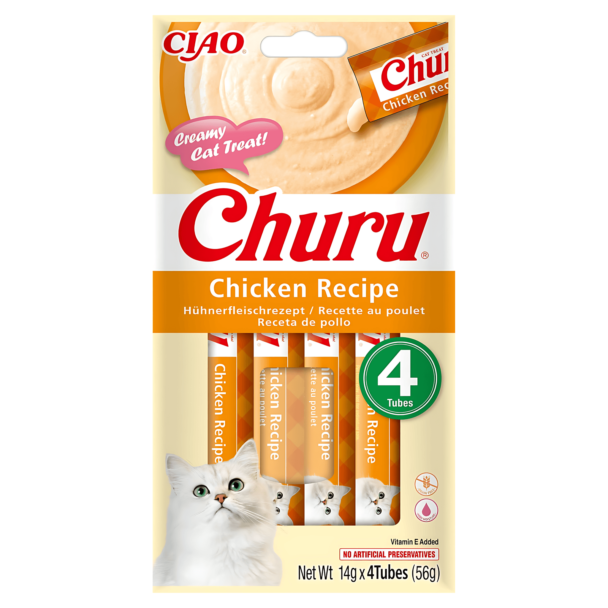 Recompense cremoase pentru pisici Inaba Churu, pui, 4 x 14 g