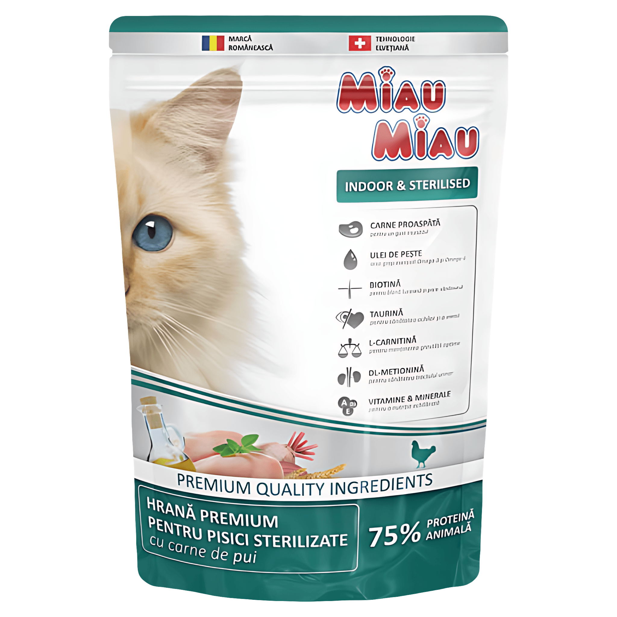 Hrana uscata pentru pisici sterilizate Miau Miau Indoor & Sterilised, 800 g
