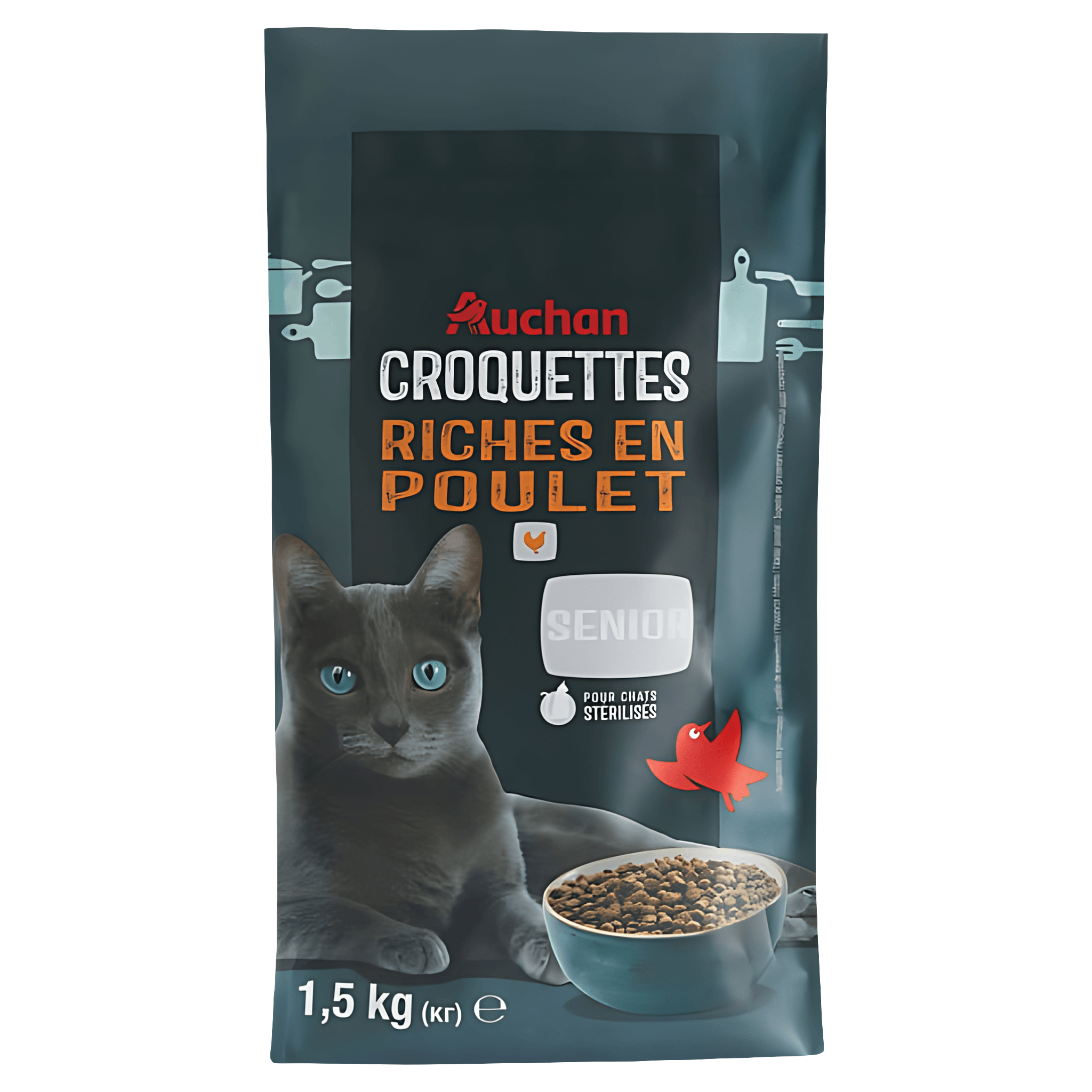 Hrana uscata pentru pisici senioare Auchan, pui, 1.5 kg