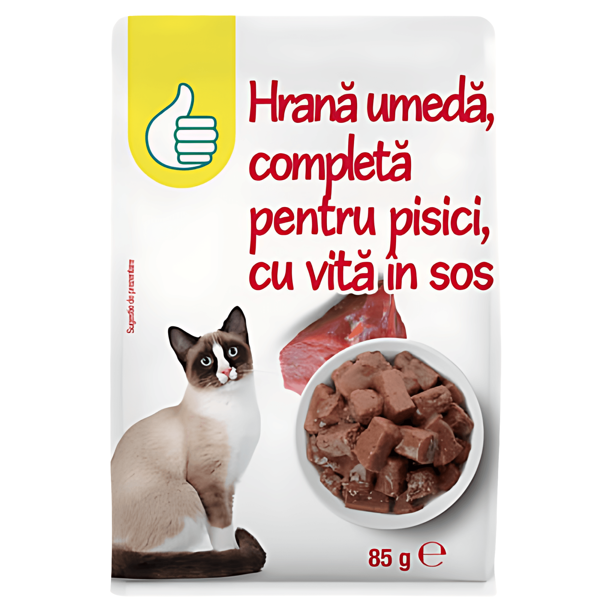 Hrana umeda pentru pisici adulte Pouce, vita in sos, 85 g