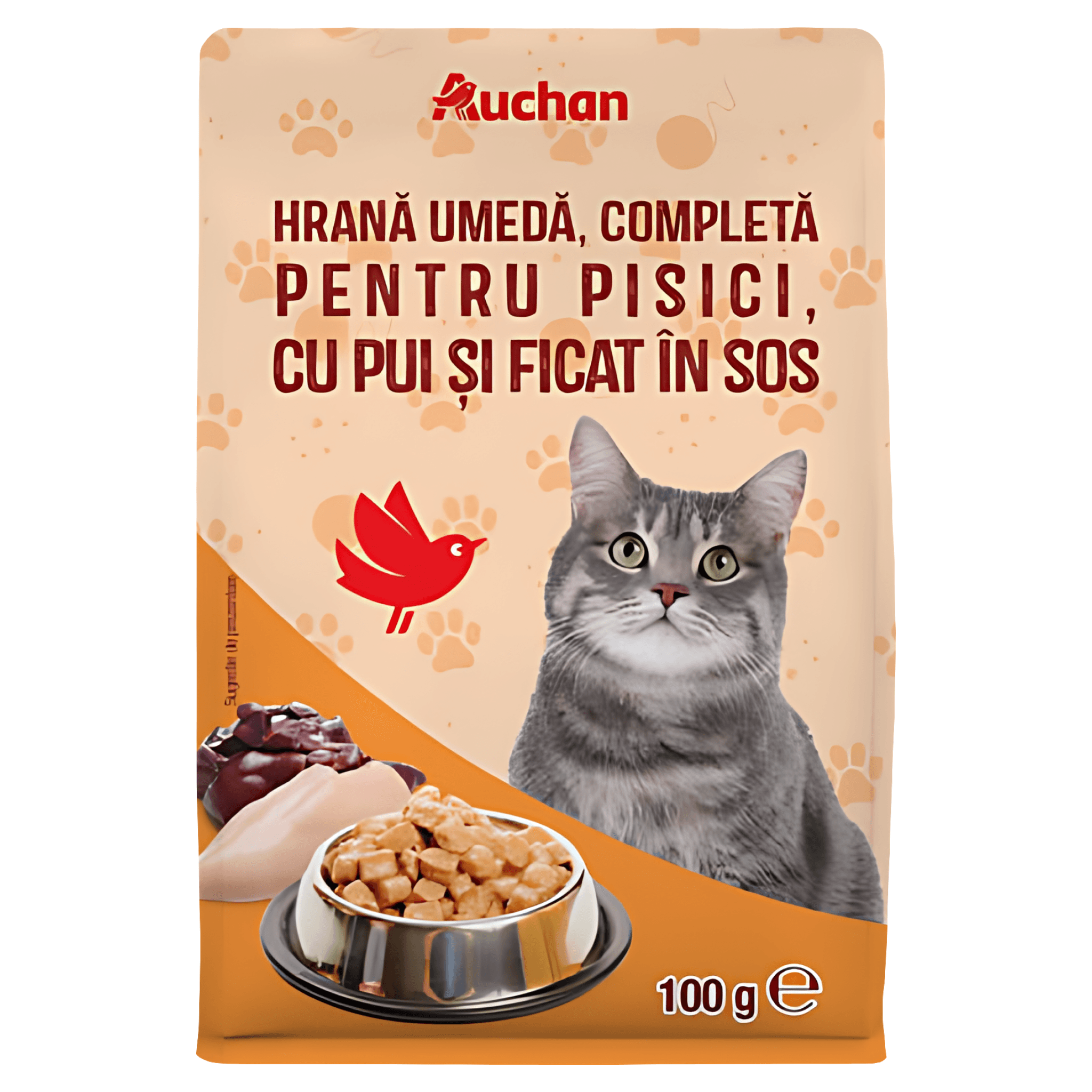 Hrana umeda pentru pisici adulte Auchan, pui si ficat in sos, 100 g