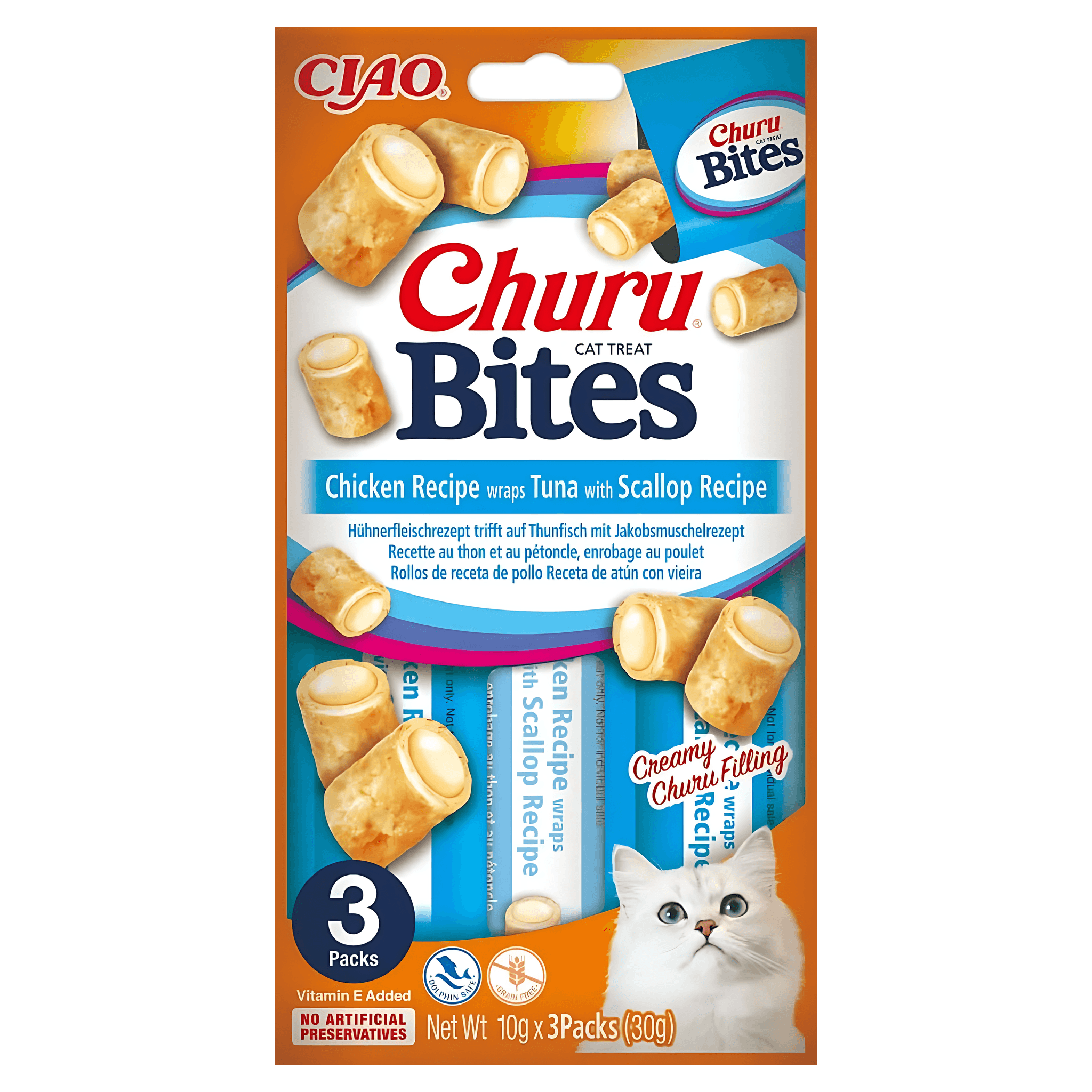 Recompense pentru pisici Inaba Churu Bites, ton si scoici, 30 g