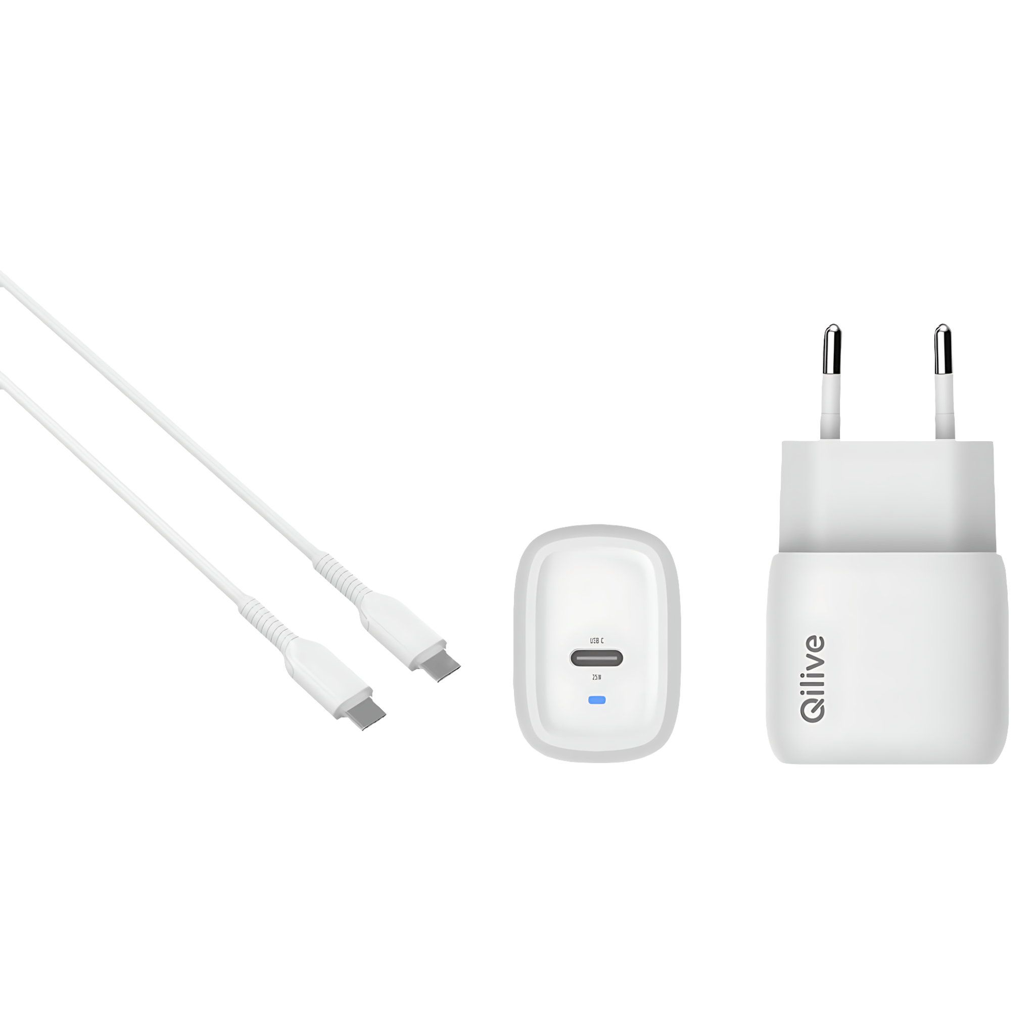 Incarcator retea Qilive, 25W, port USB-C si cablu USB-C - USB-C, alb