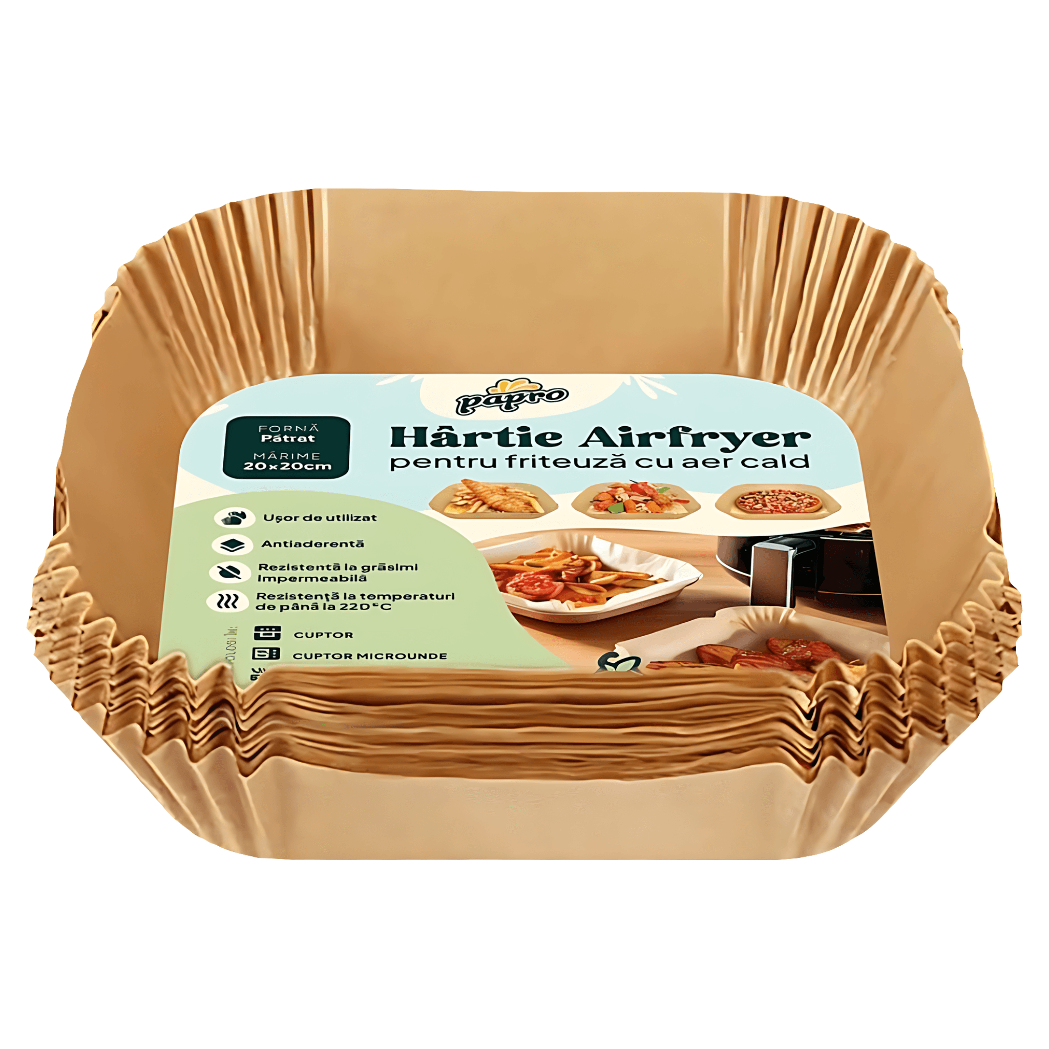 Hartie pentru friteuza cu aer cald Papro, patrata, 20 x 20 cm, 100 bucati