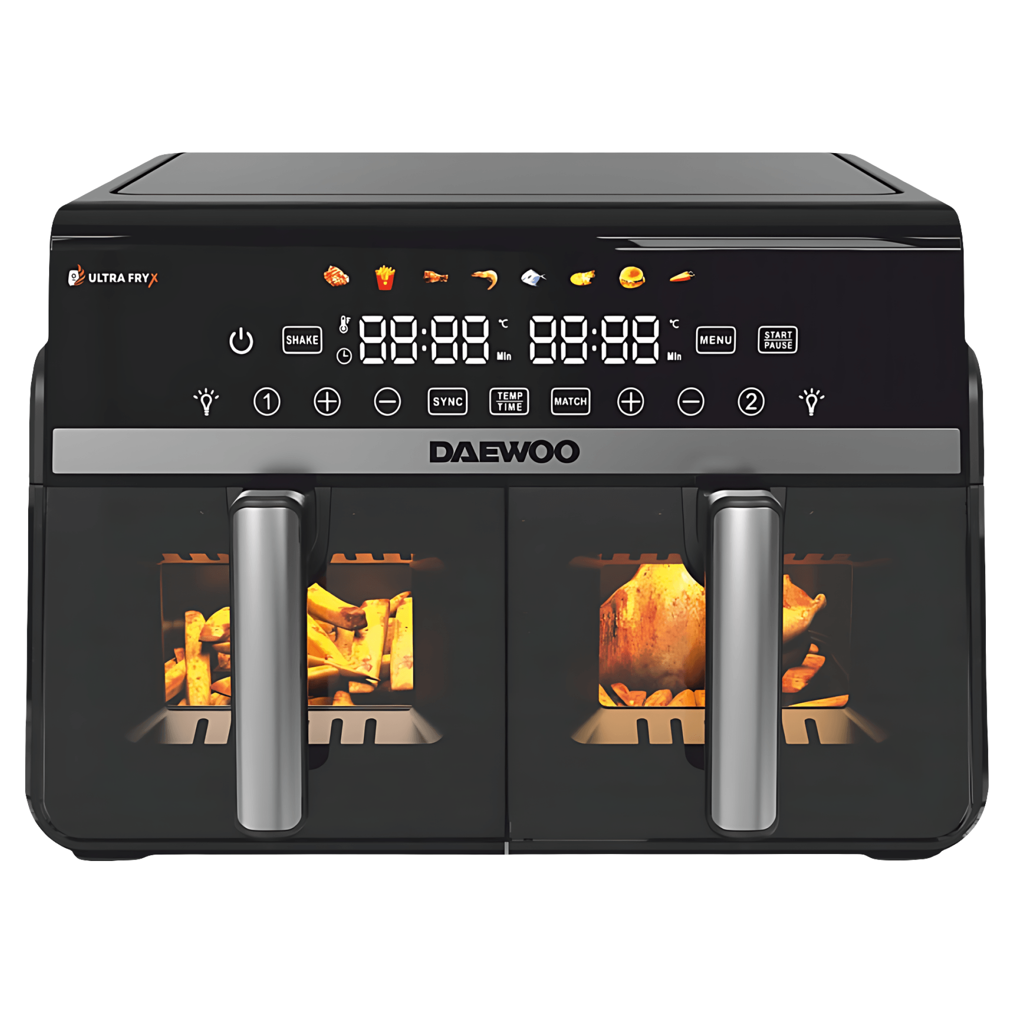 Friteuza cu aer cald Daewoo DAF2X1100LRB, 1100W, capacitate 2 x 5 L, 8 programe, negru