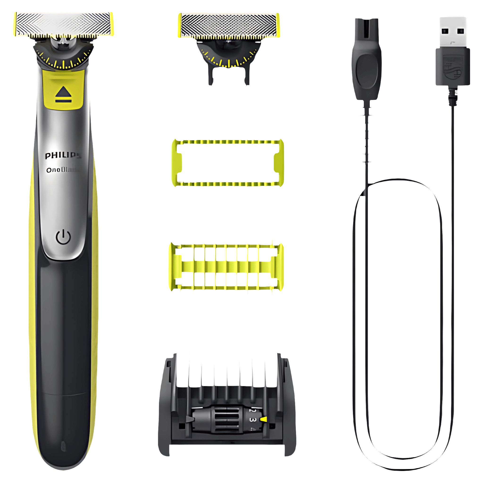 Aparat de tuns si ras Philips OneBlade QP2834/23, fata/corp, autonomie 60 min, pieptene reglabil, verde/gri
