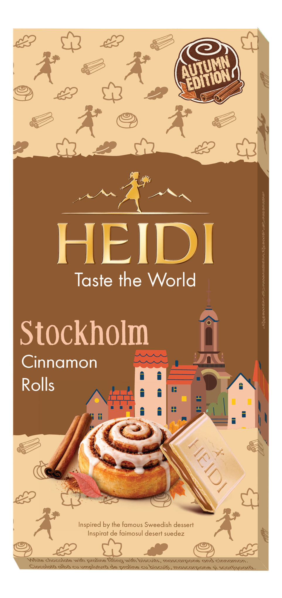 Ciocolata alba cu aroma de cinnamon rolls Heidi Creme d'Or, 100 g