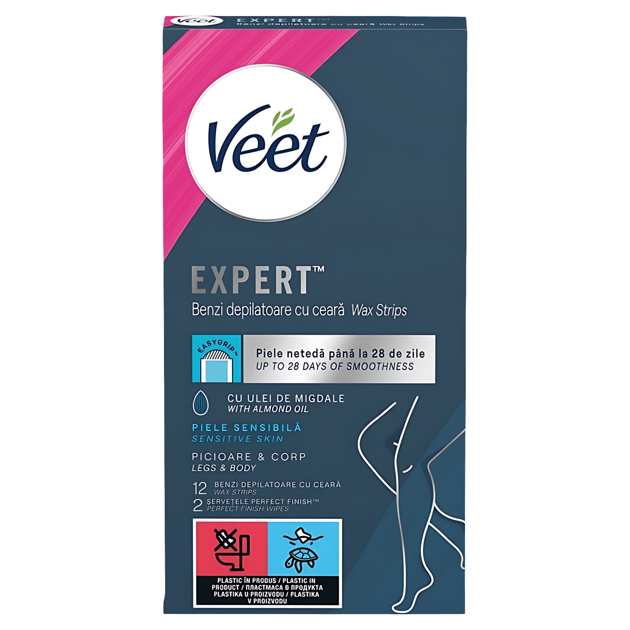 Benzi depilatoare cu ceara Veet, pentru piele sensibila, 12 bucati