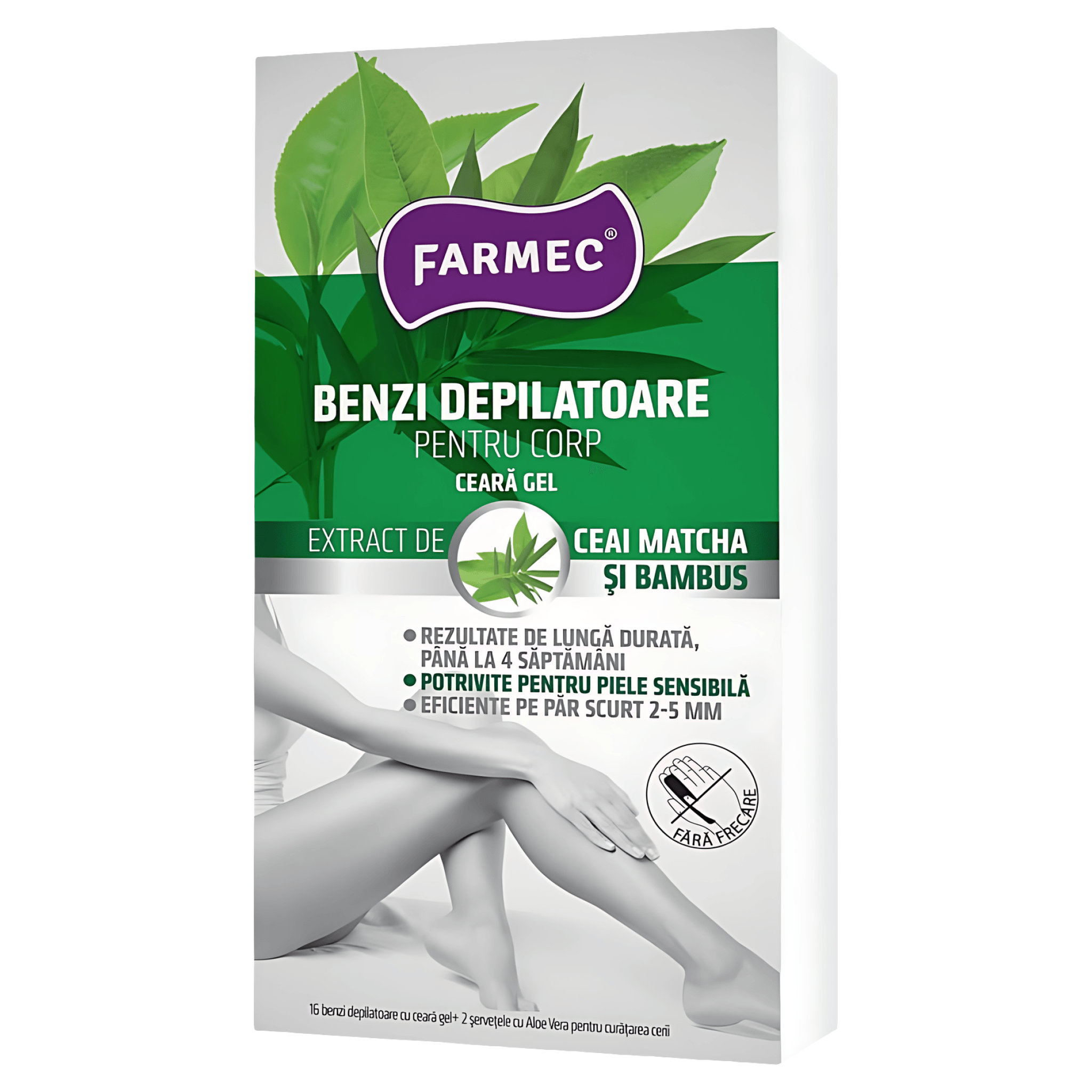 Benzi depilatoarea pentru corp, cu ceara gel Farmec, 16 benzi + 2 servetele