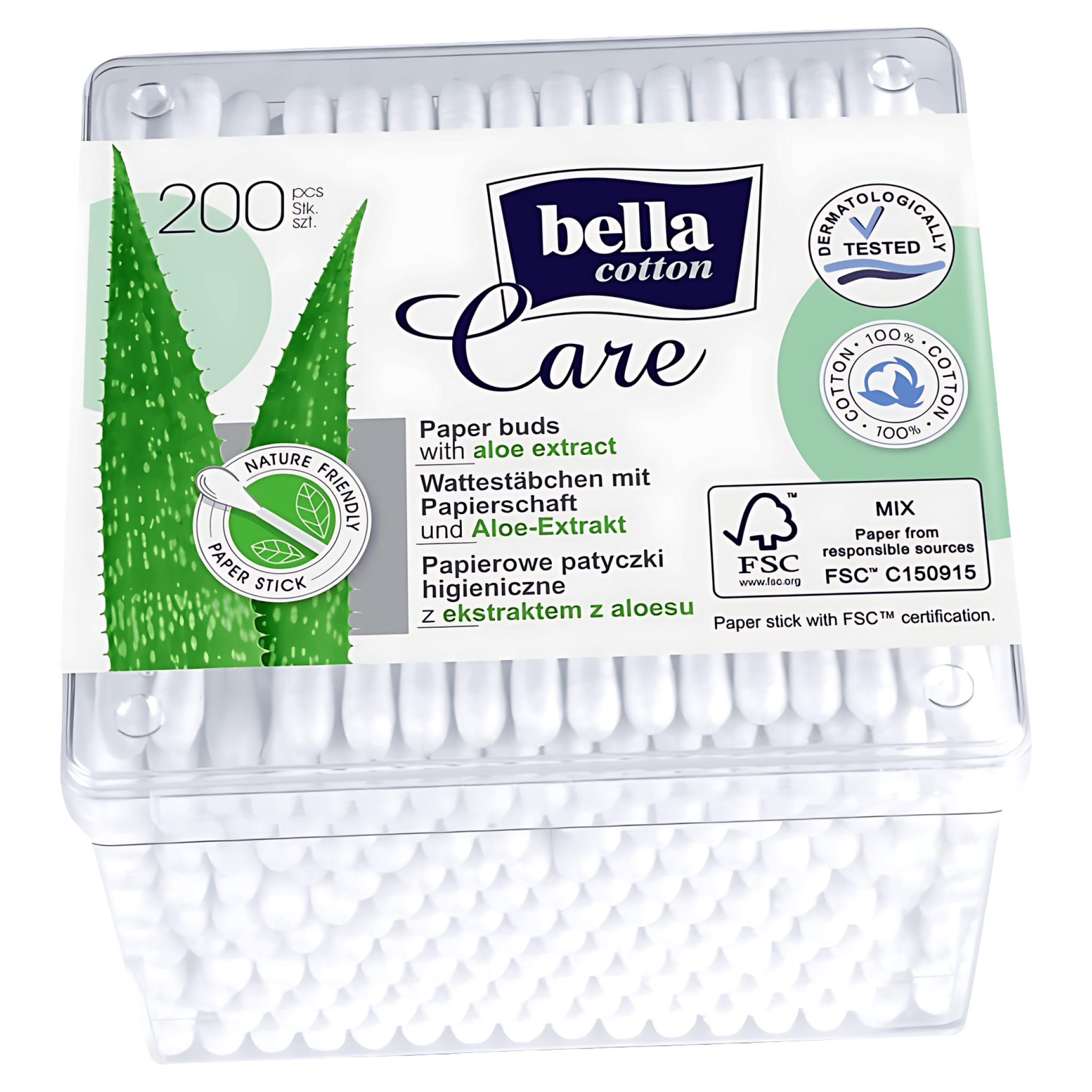 Betisoare de urechi din hartie cu aloe Bella Cotton, 200 bucati