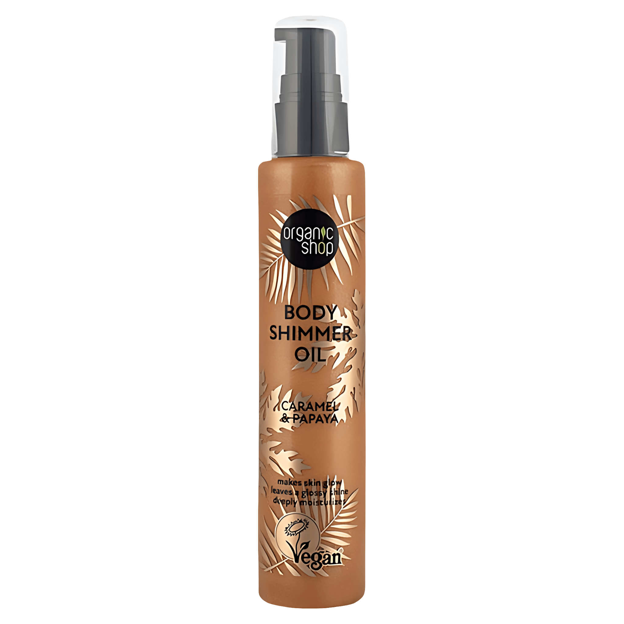 Ulei de corp cu sclipici Organic Shop Caramel & Papaya, 100 ml
