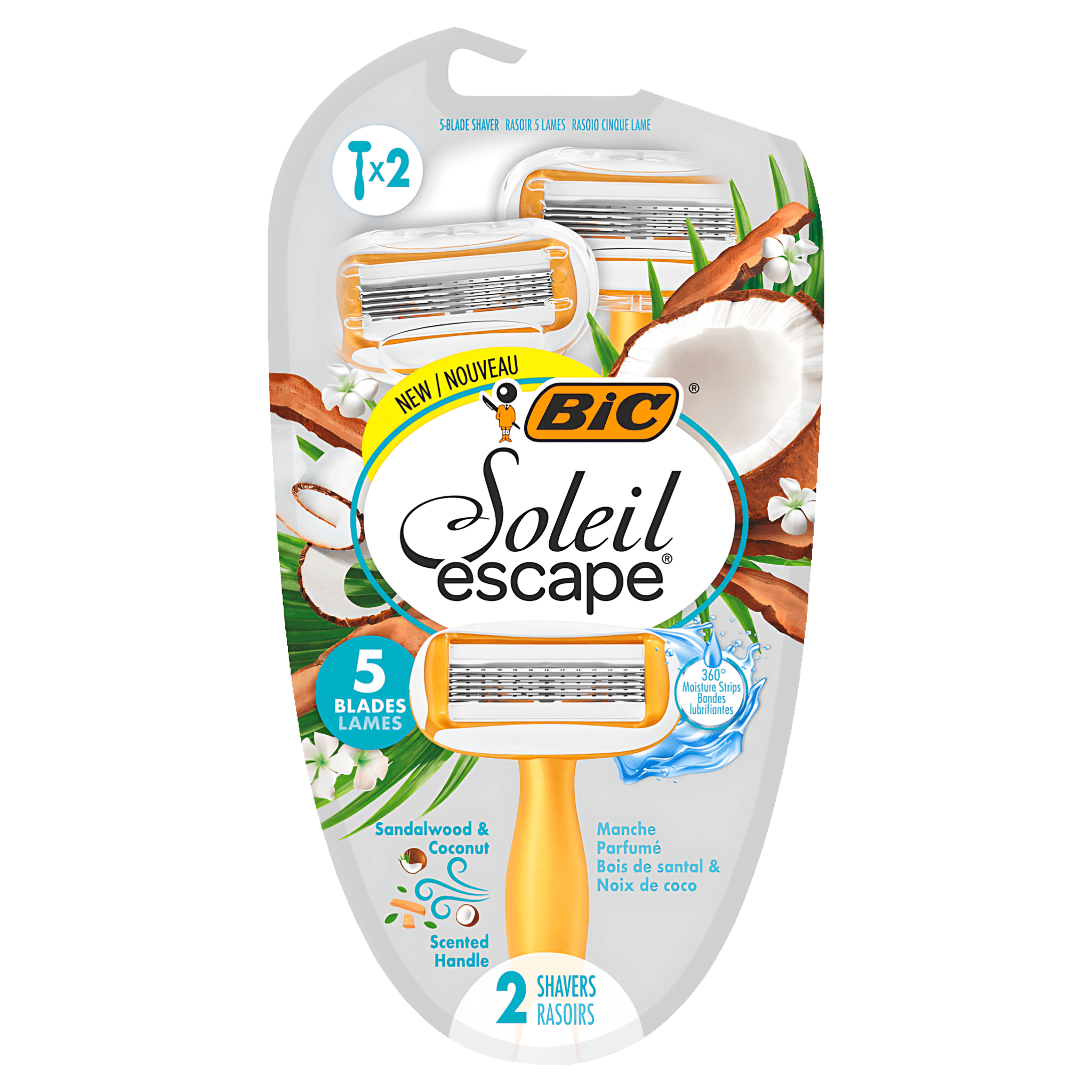 Aparat de ras pentru femei Bic Soleil Escape Cocos, 5 lame, 2 bucati