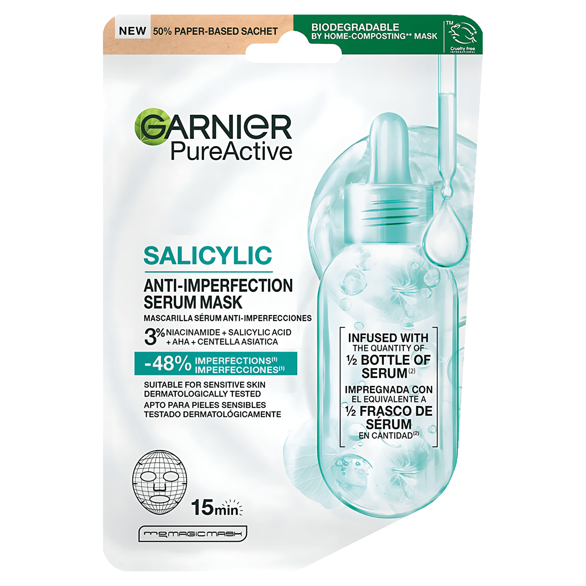 Masca servetel Garnier Pure Active cu acid salicilic, 23 g