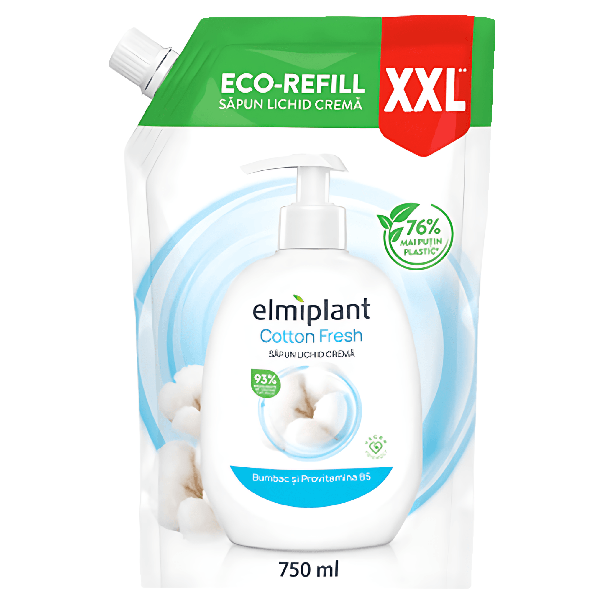 Rezerva sapun lichid Elmiplant Bumbac, 750 ml