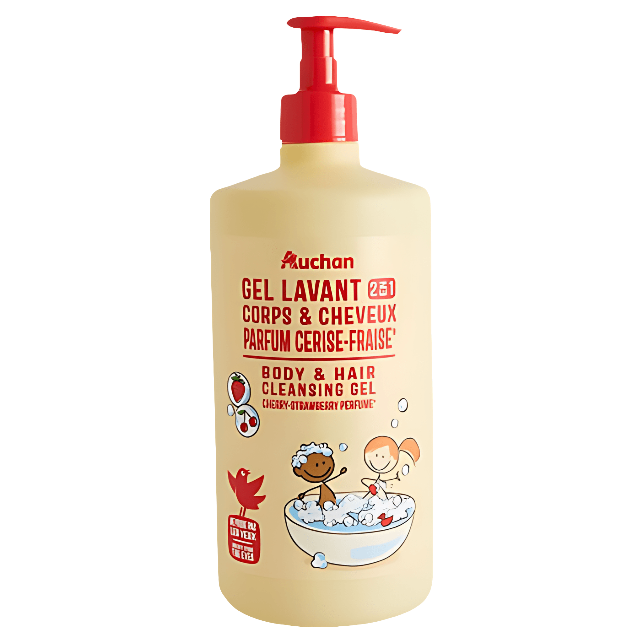 Gel de dus pentru copii Auchan, cu parfum de cirese si capsuni, 750 ml