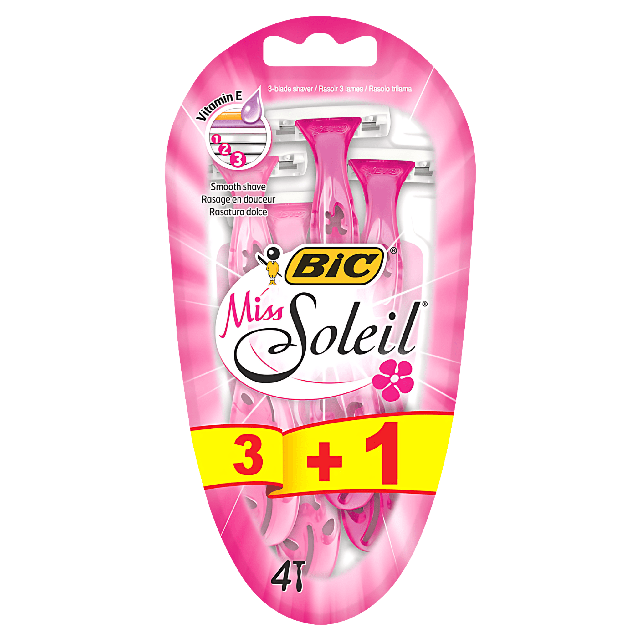 Aparat de ras dispozabil pentru femei BIC Miss Soleil Pink cu 3 lame, pachet 4 bucati