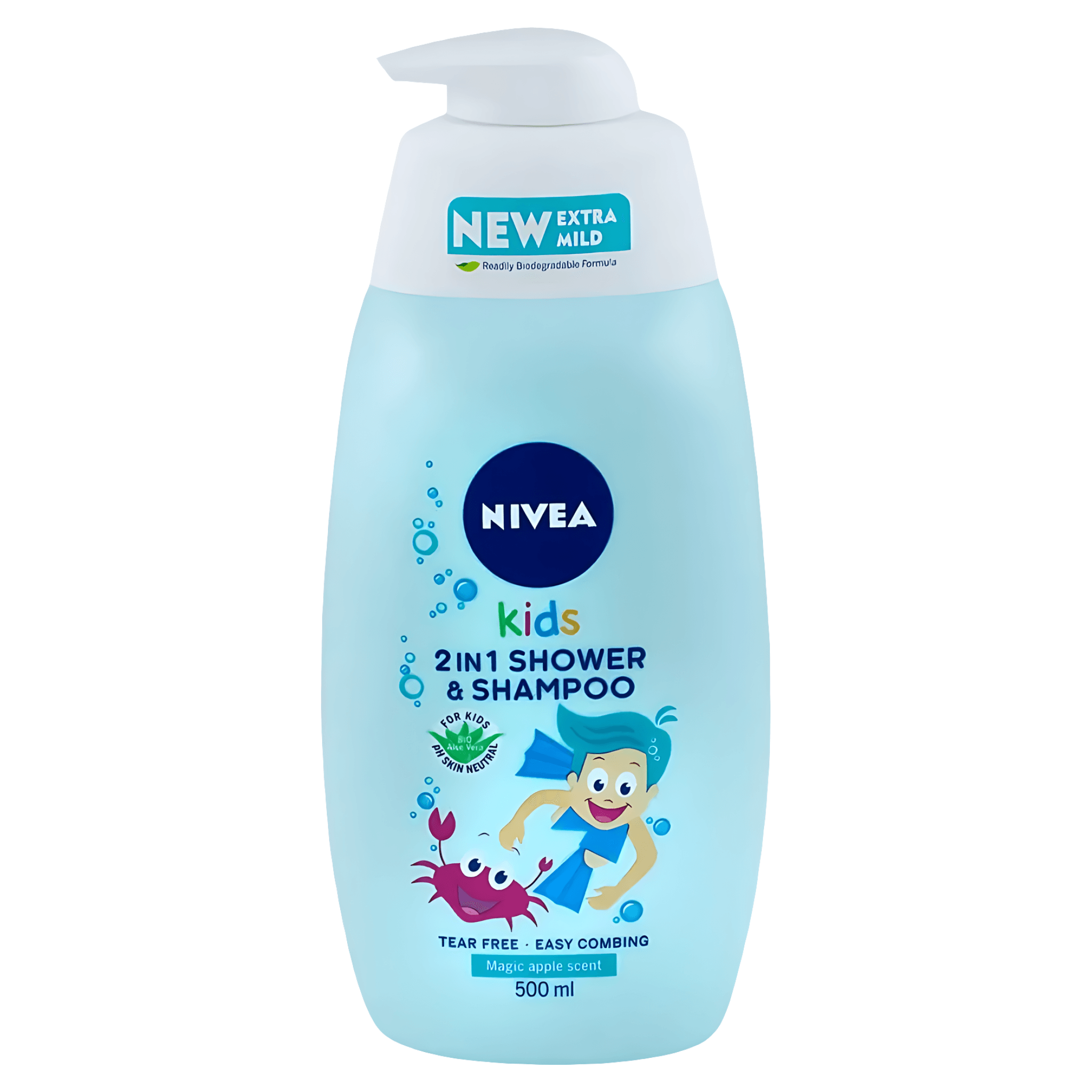 Gel de dus si sampon Nivea 2in1, pentru copii, parfum de mar, 0.5 l