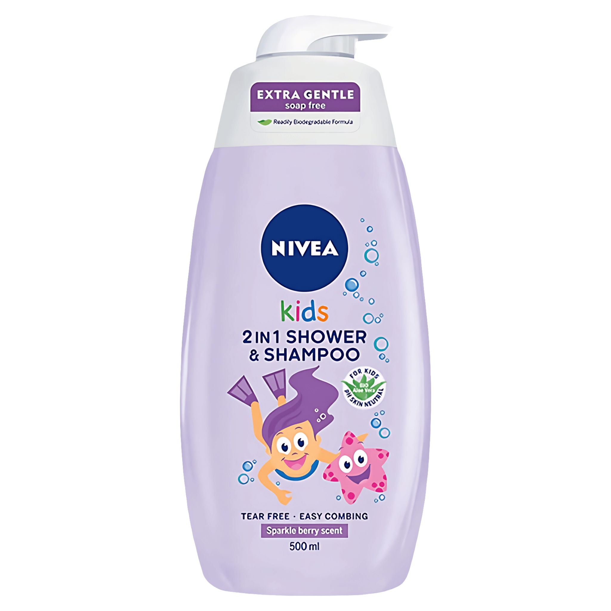 Gel de dus si sampon Nivea 2in1, pentru copii, parfum fructe de padure, 0.5 l