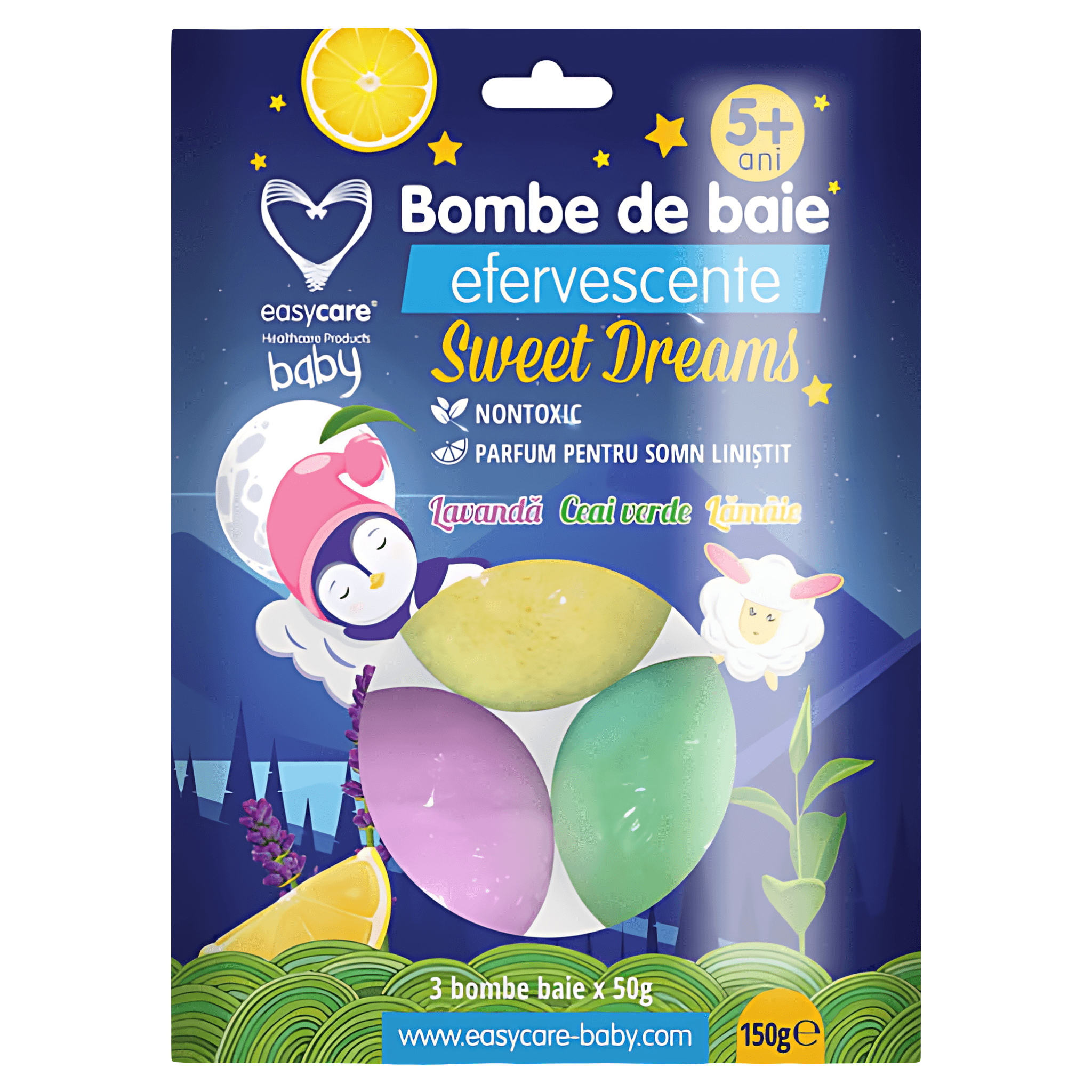Bombe de baie efervescente pentru copii Easycare Baby Sweet Dream, 3 buc