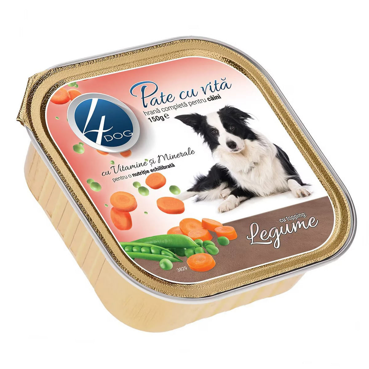 Pate pentru caini 4Dog, vita si topping de legume, 150 g