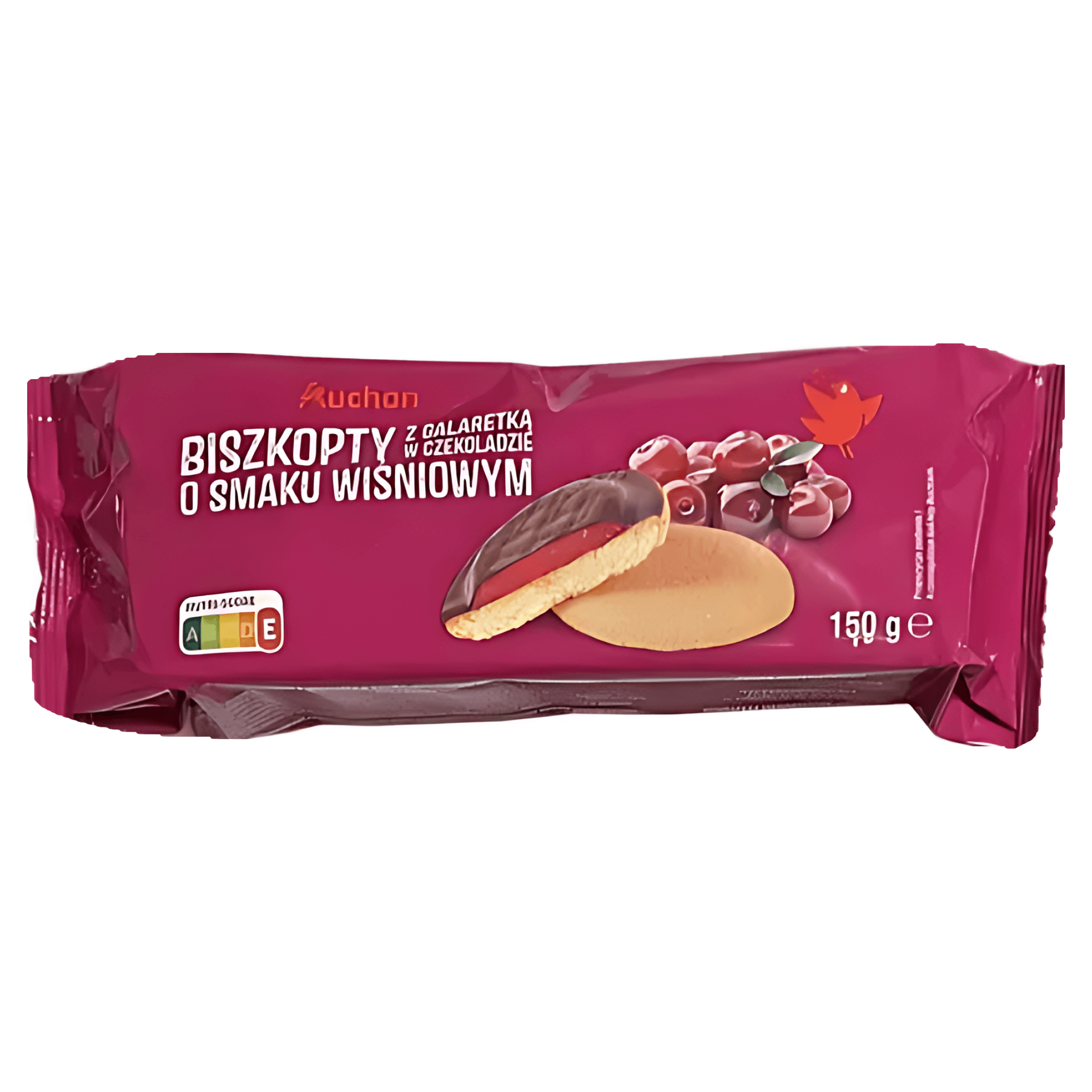 Biscuiti cu ciocolata si jeleu cu aroma de visine Auchan, 150 g