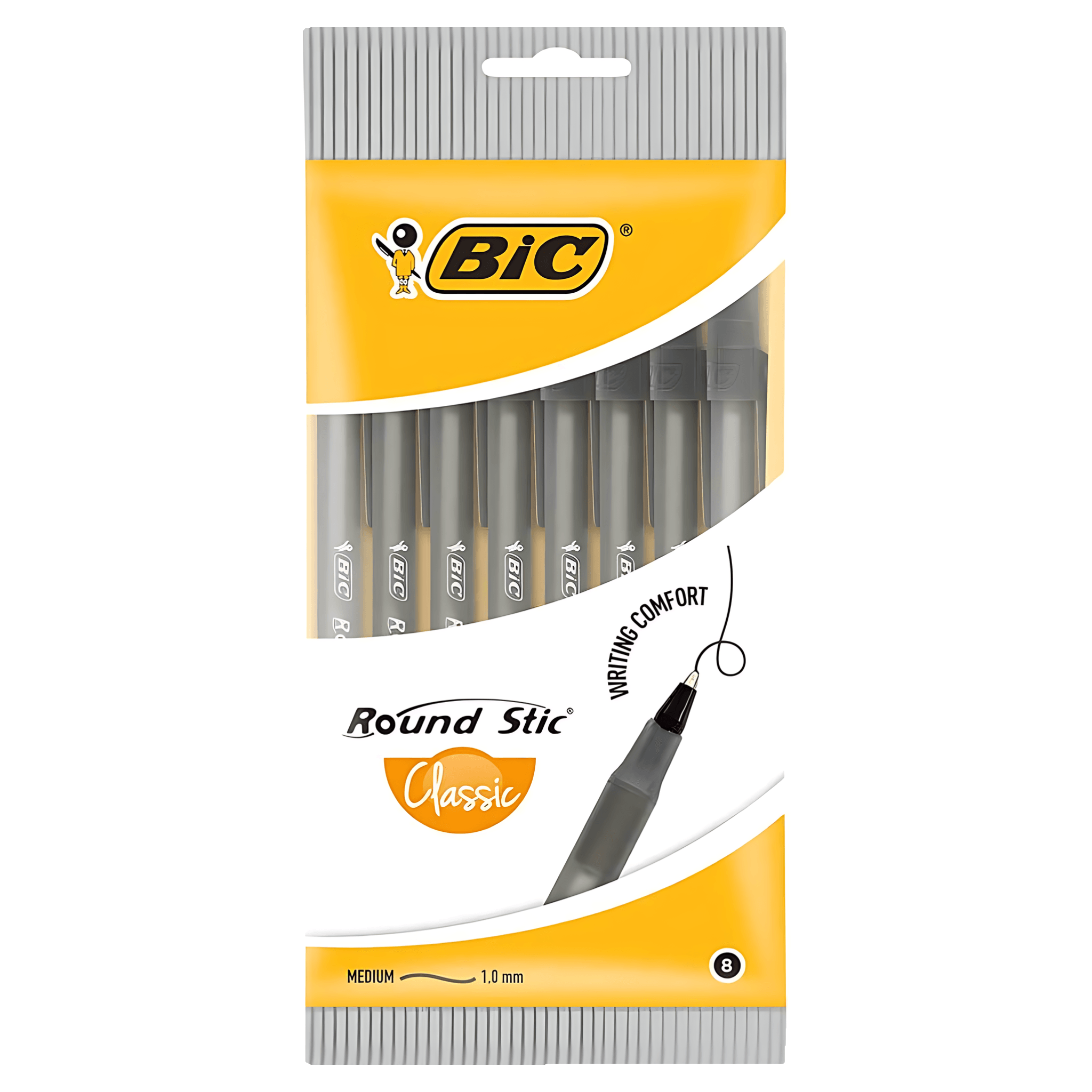 Pix Bic Round Stic 1 mm, negru, 8 bucati
