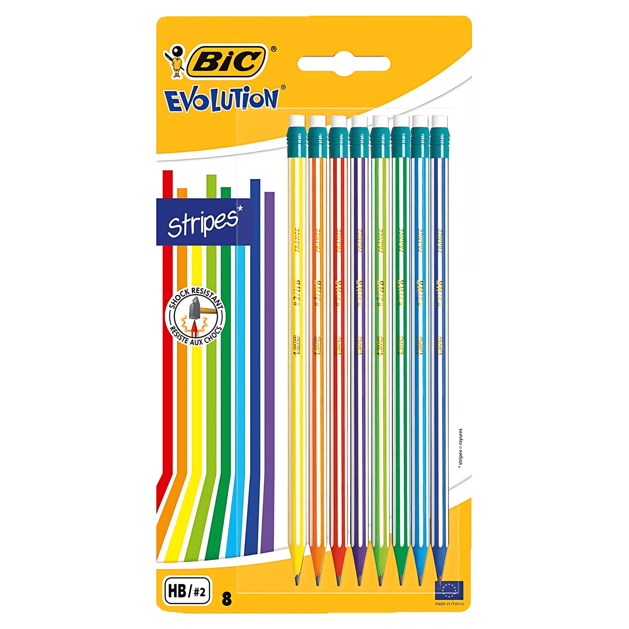 Set creioane grafit Bic Evolution Stripes 646 cu radiera pachet cu 8 bucati