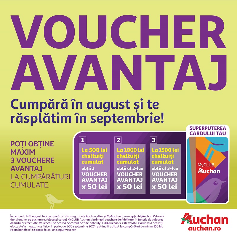 Campania Auchan: Cumpără în August și Primește Vouchere Avantaj în Septembrie